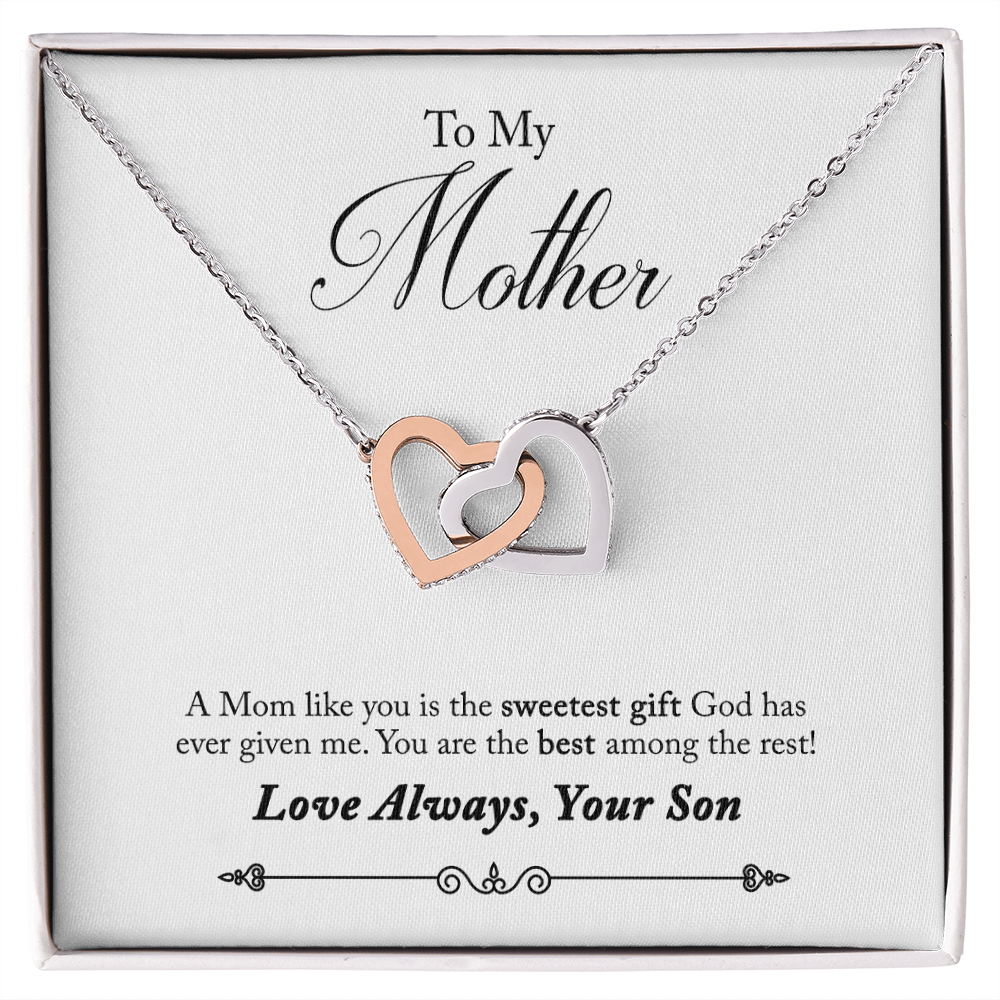 To My Mother Interlocking Heart Necklace From Son