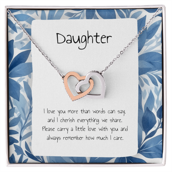 Gift For Daughter- Interlocking Heart Necklace - Personalised Message Card