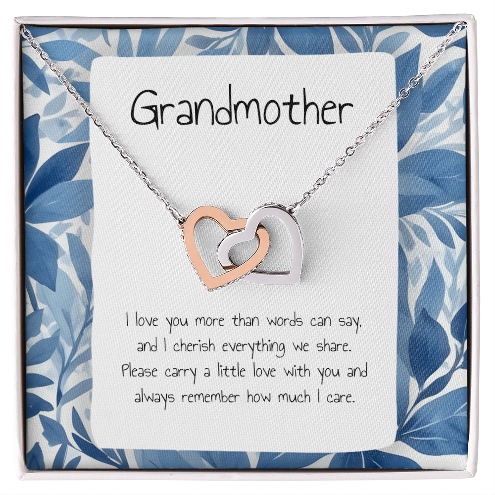 Gift For Grandmother- Interlocking Heart Necklace - Personalised Message Card