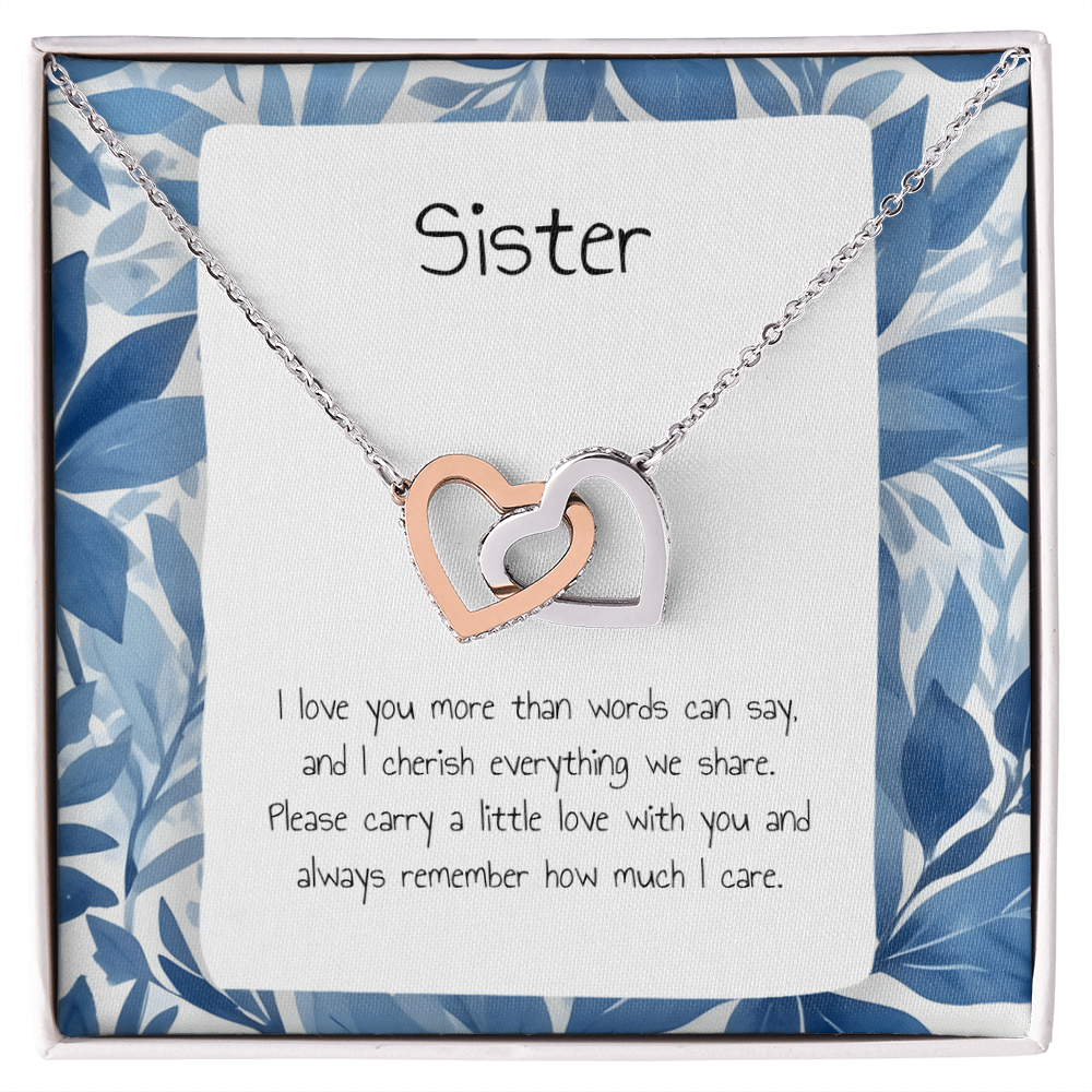 Gift For Sister - Interlocking Heart Necklace - Personalised Message Card
