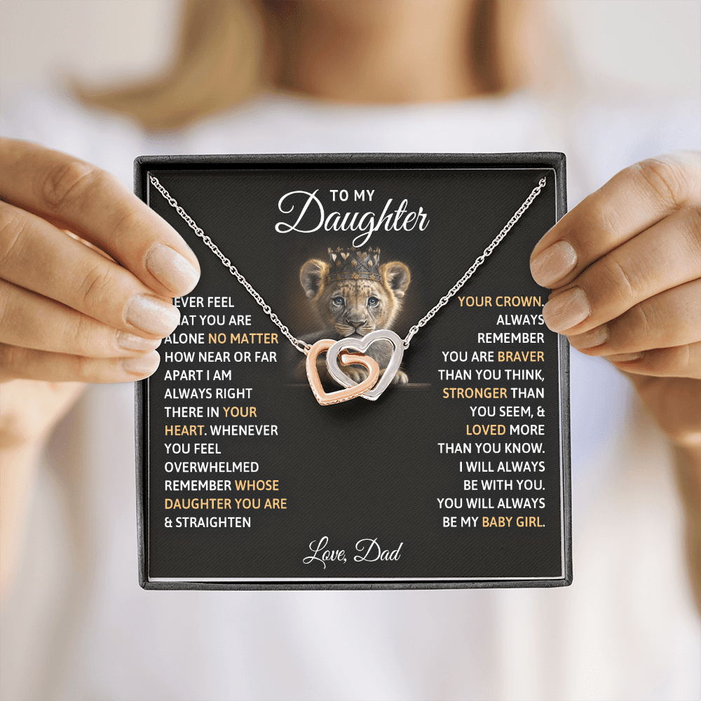 To My Daughter Your A Lioness - Beautiful Interlocking Heart Necklace