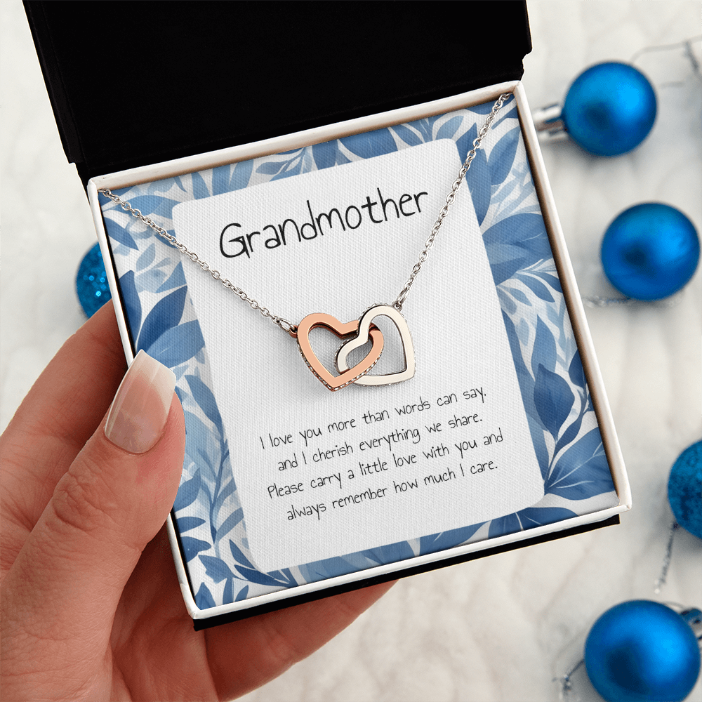 Gift For Grandmother- Interlocking Heart Necklace - Personalised Message Card