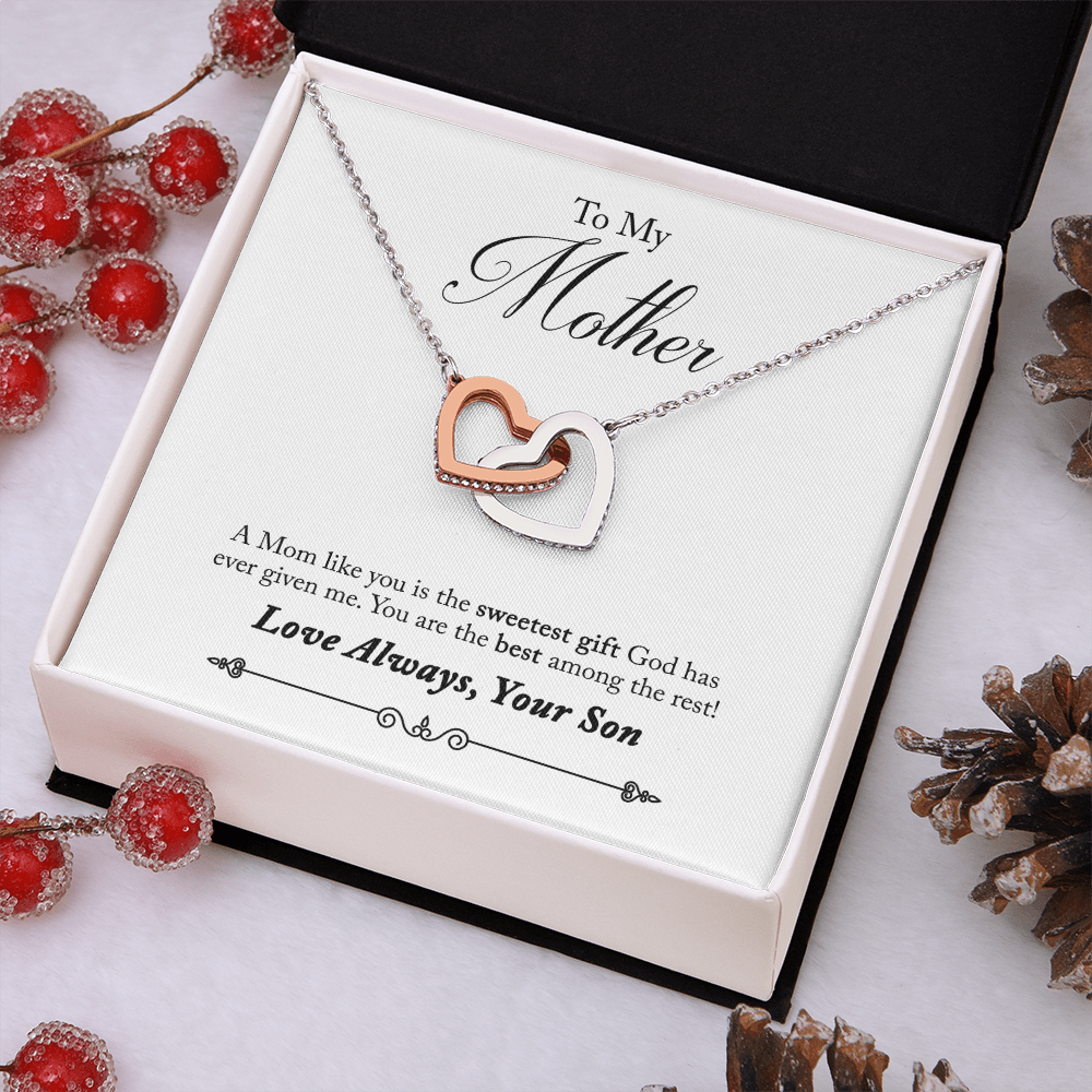 To My Mother Interlocking Heart Necklace From Son