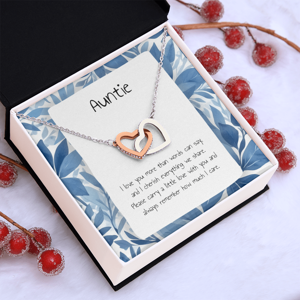 Present For Auntie - Interlocking Heart Necklace - Personalised Message Card - Birthday Christmas Gift For Aunt