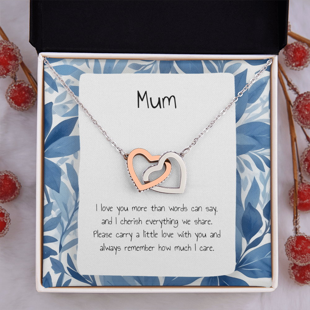 Present For Mum - Interlocking Heart Necklace - Personalised Message Card - Birthday Christmas Gift For Mother