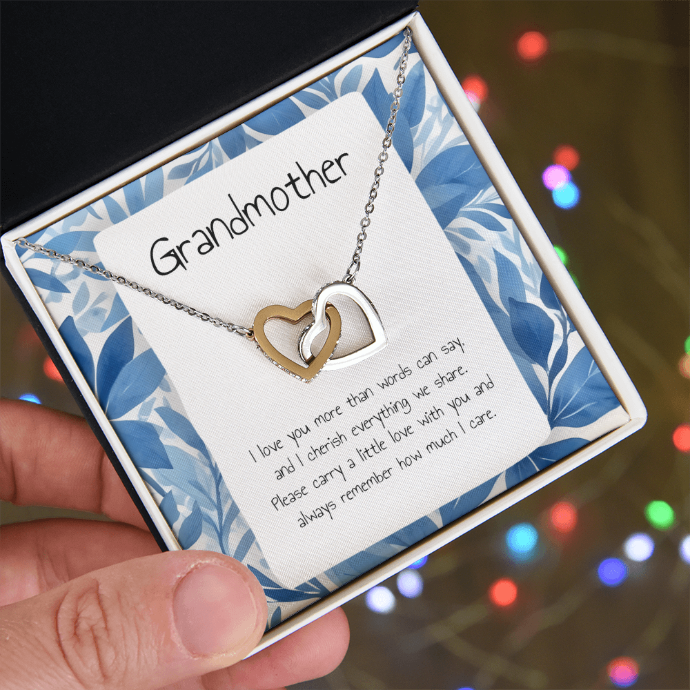 Gift For Grandmother- Interlocking Heart Necklace - Personalised Message Card