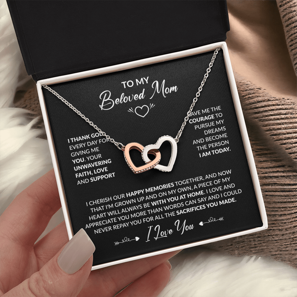 To My Beloved Mom Beautiful Interlocking Heart Gift Boxed