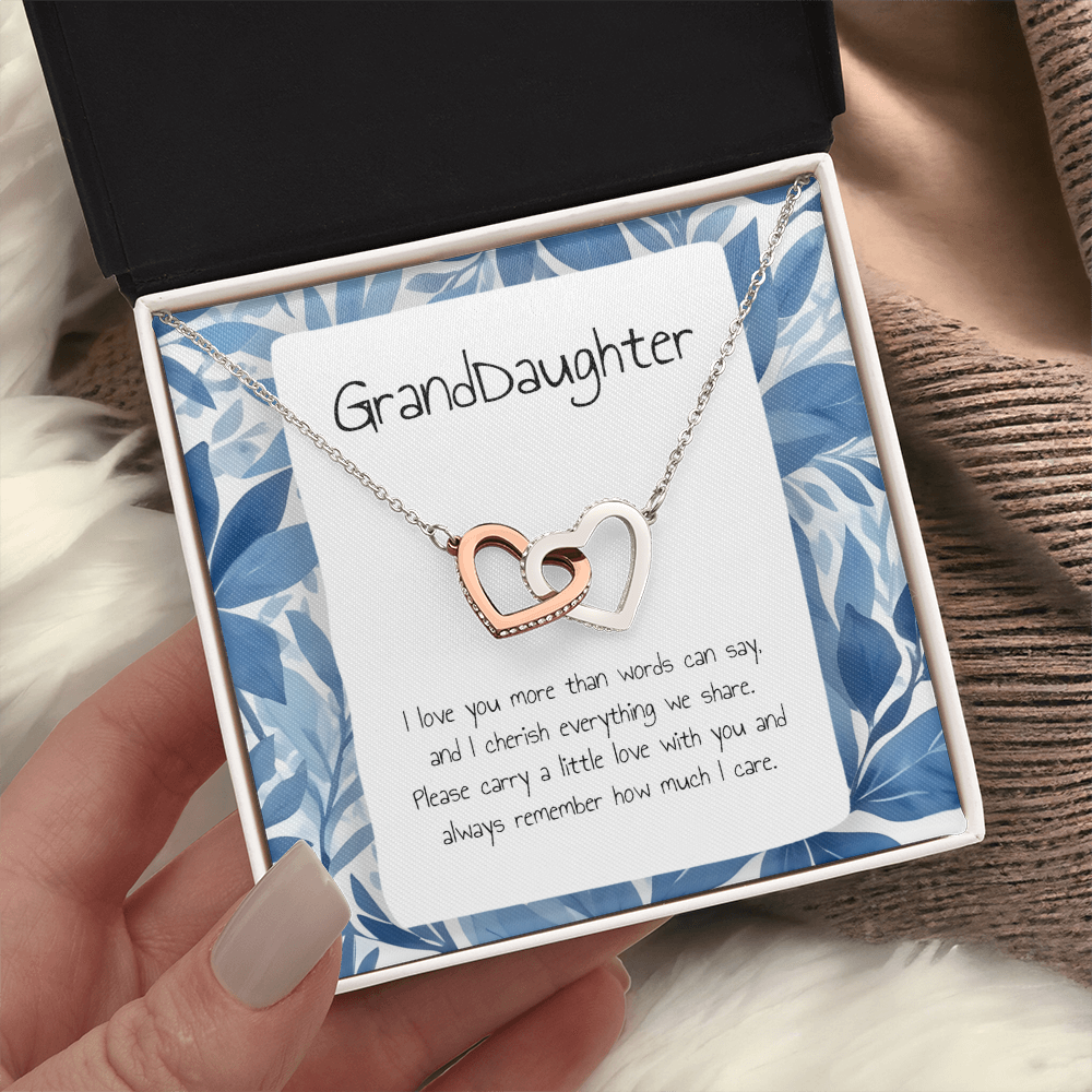 Gift For Granddaughter- Interlocking Heart Necklace - Personalised Message Card