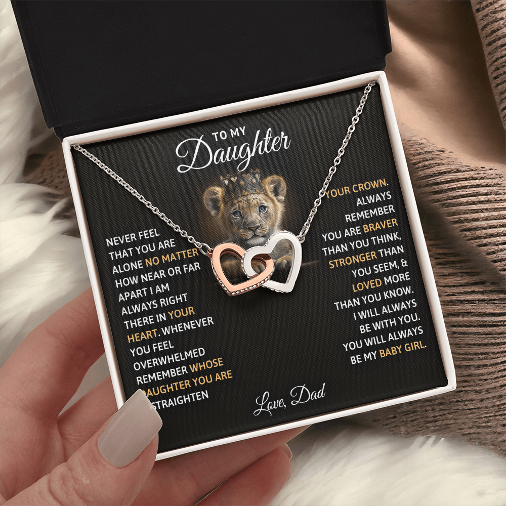 To My Daughter Your A Lioness - Beautiful Interlocking Heart Necklace