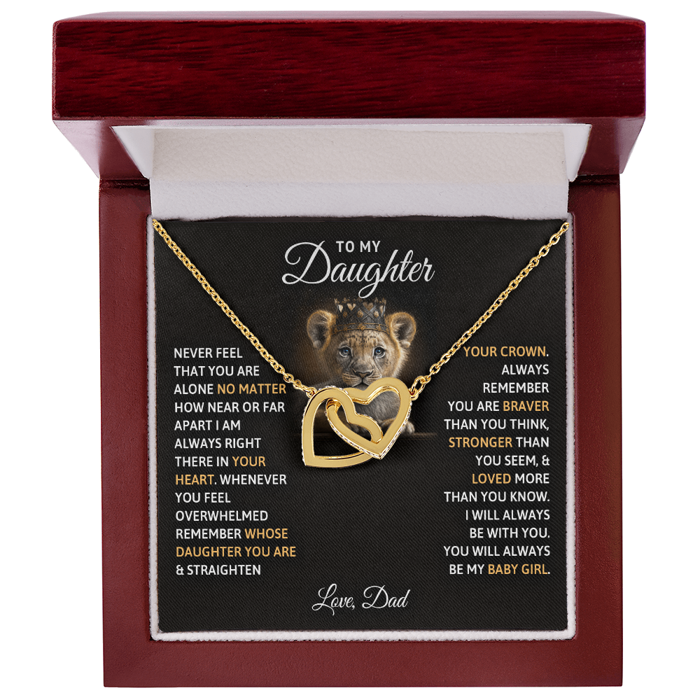 To My Daughter Your A Lioness - Beautiful Interlocking Heart Necklace