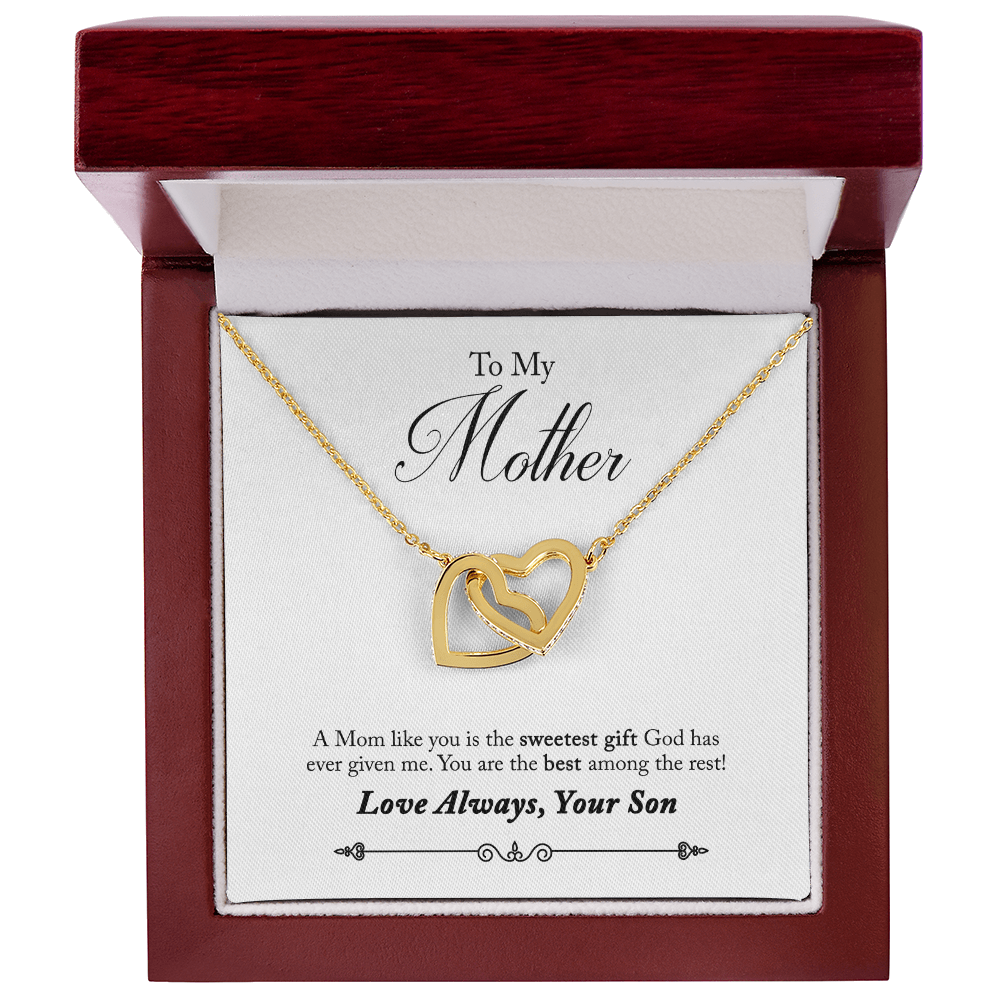 To My Mother Interlocking Heart Necklace From Son
