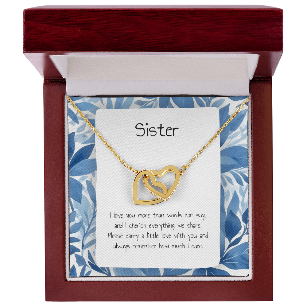 Gift For Sister - Interlocking Heart Necklace - Personalised Message Card
