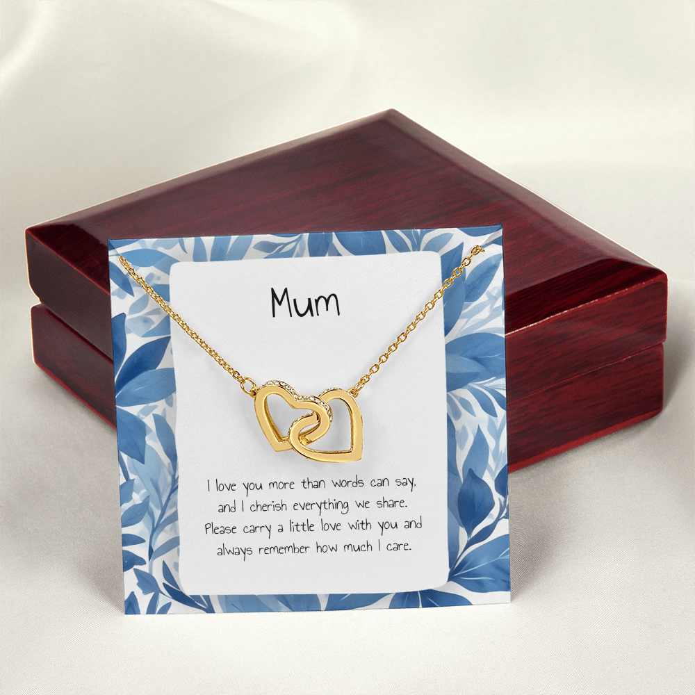Present For Mum - Interlocking Heart Necklace - Personalised Message Card - Birthday Christmas Gift For Mother