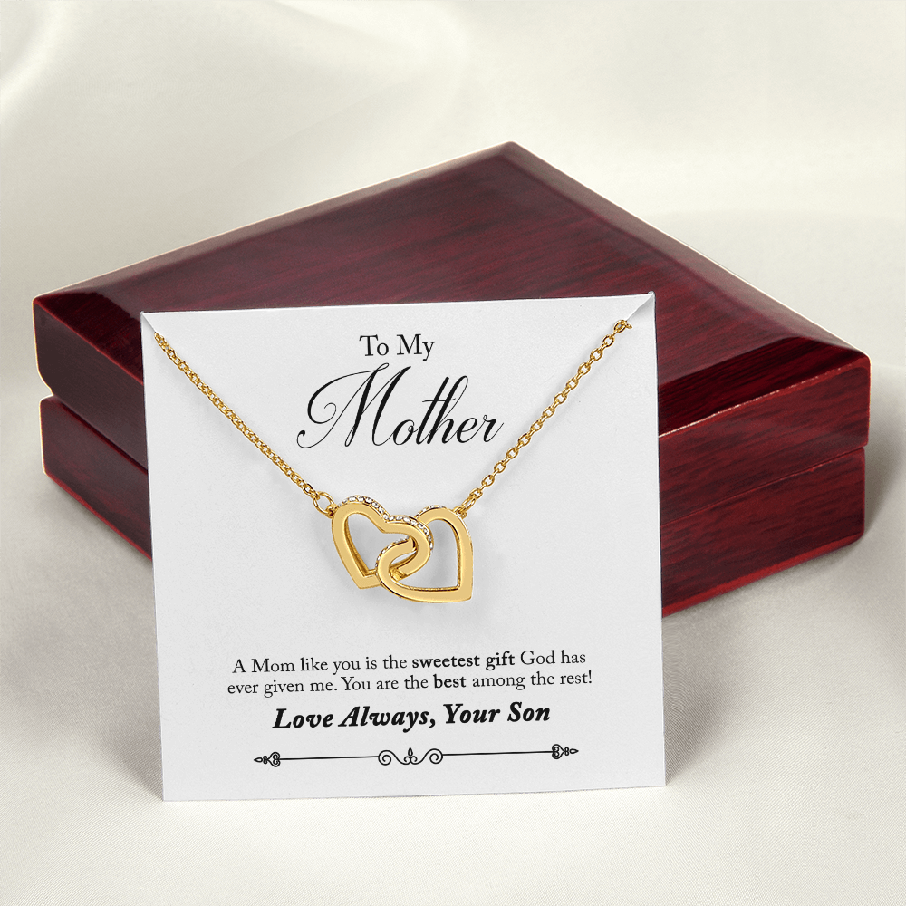 To My Mother Interlocking Heart Necklace From Son