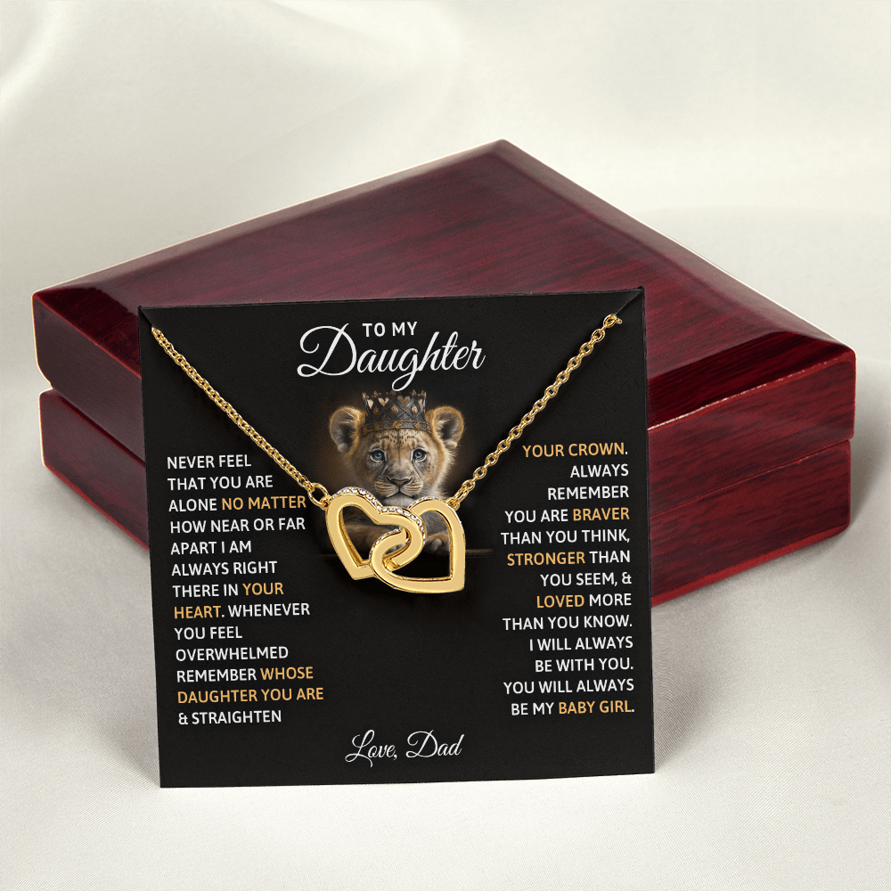 To My Daughter Your A Lioness - Beautiful Interlocking Heart Necklace