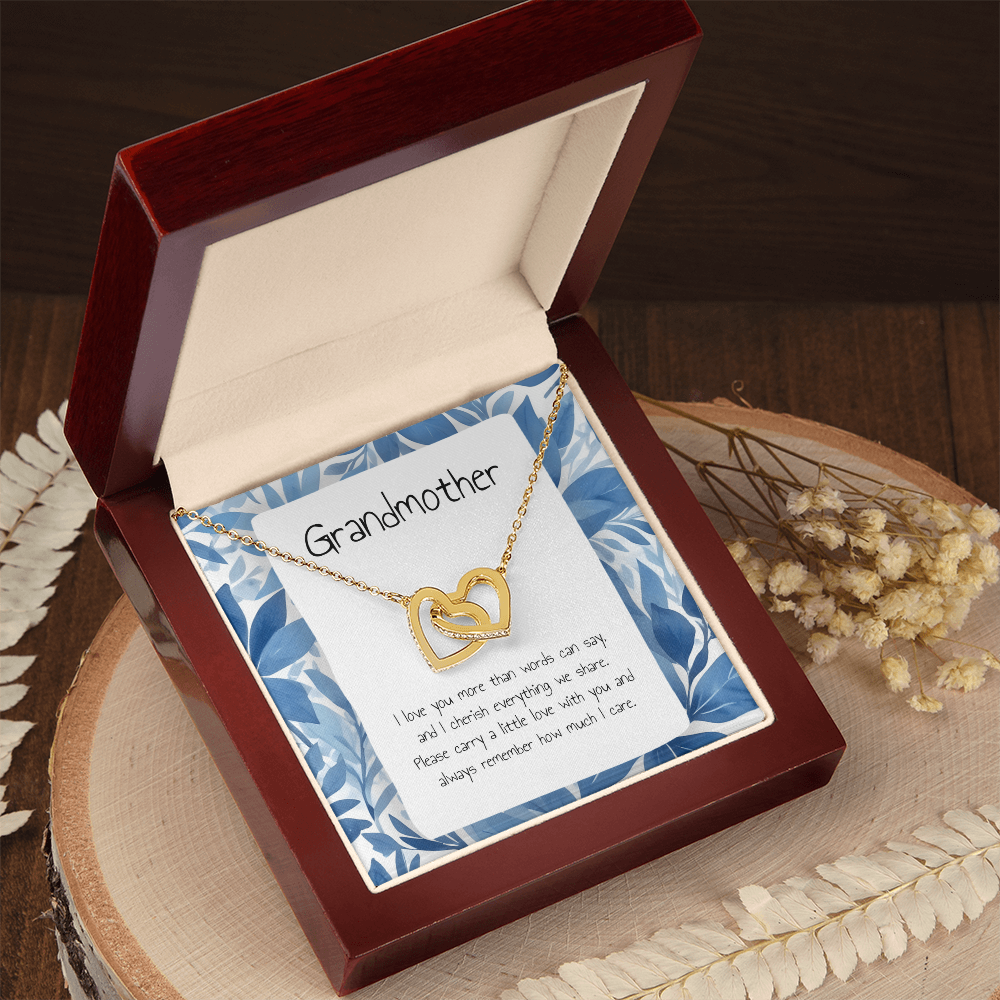 Gift For Grandmother- Interlocking Heart Necklace - Personalised Message Card
