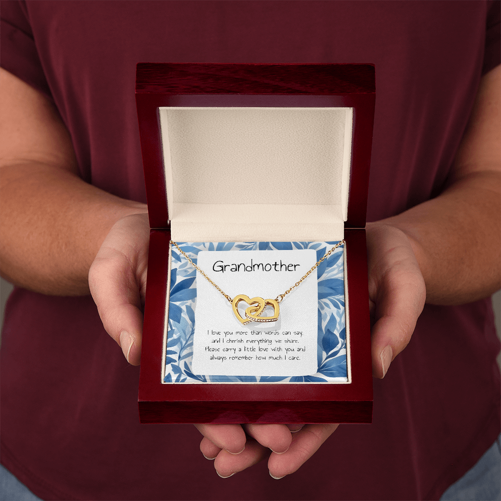 Gift For Grandmother- Interlocking Heart Necklace - Personalised Message Card