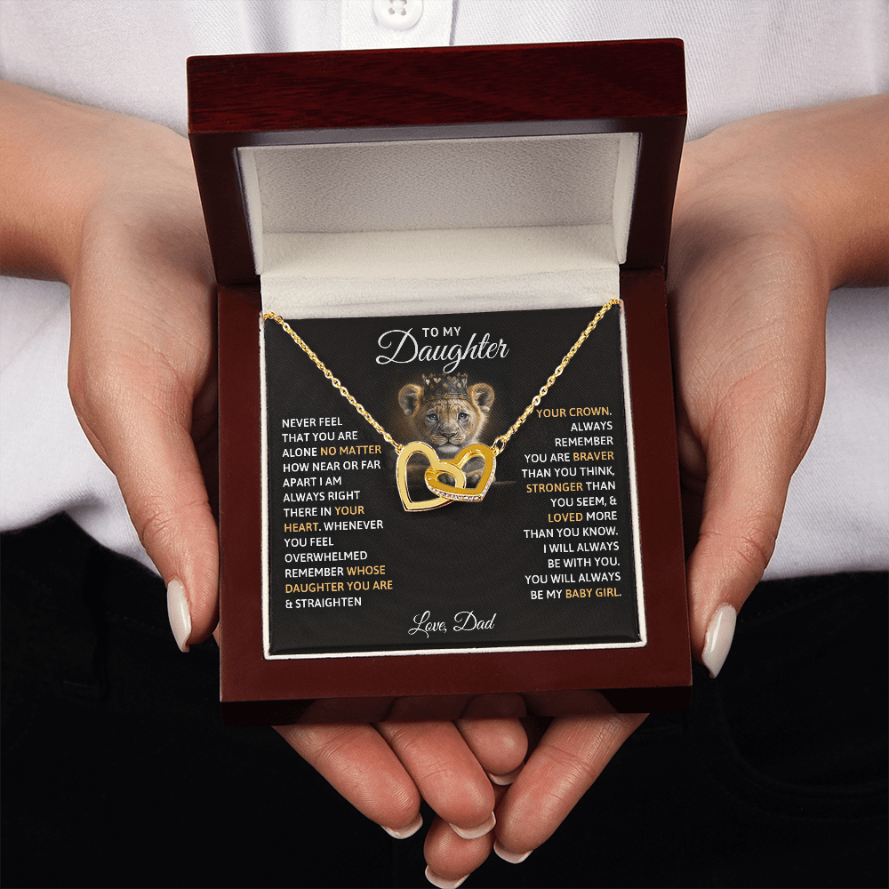 To My Daughter Your A Lioness - Beautiful Interlocking Heart Necklace