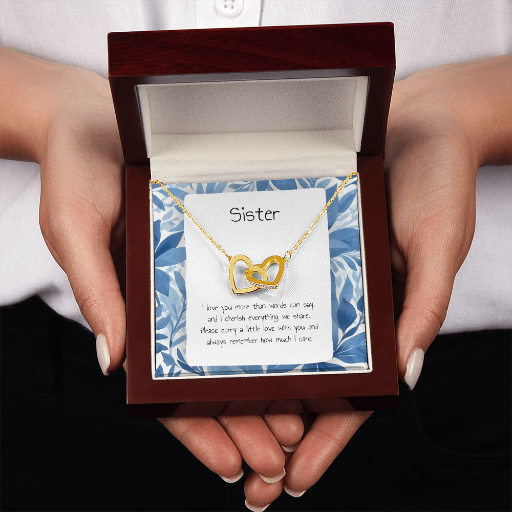 Gift For Sister - Interlocking Heart Necklace - Personalised Message Card