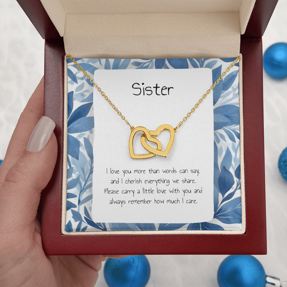 Gift For Sister - Interlocking Heart Necklace - Personalised Message Card