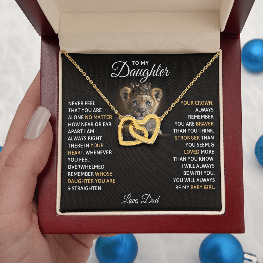To My Daughter Your A Lioness - Beautiful Interlocking Heart Necklace
