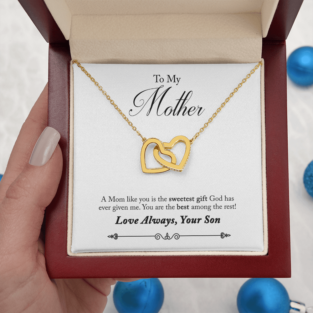 To My Mother Interlocking Heart Necklace From Son