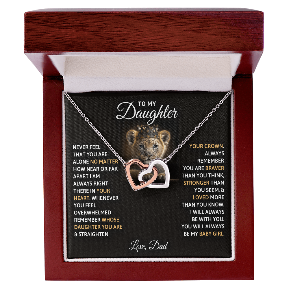 To My Daughter Your A Lioness - Beautiful Interlocking Heart Necklace