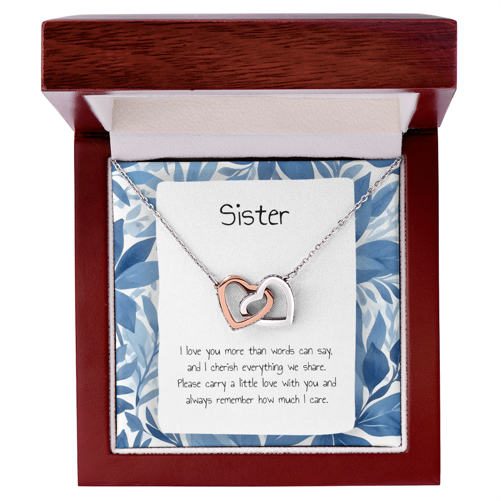 Gift For Sister - Interlocking Heart Necklace - Personalised Message Card