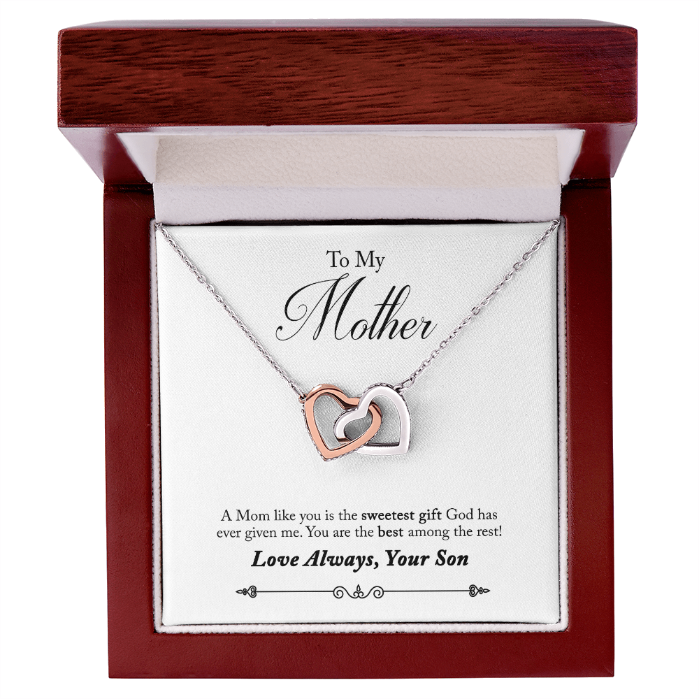 To My Mother Interlocking Heart Necklace From Son