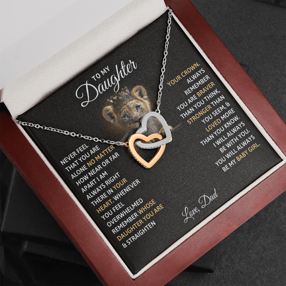 To My Daughter Your A Lioness - Beautiful Interlocking Heart Necklace
