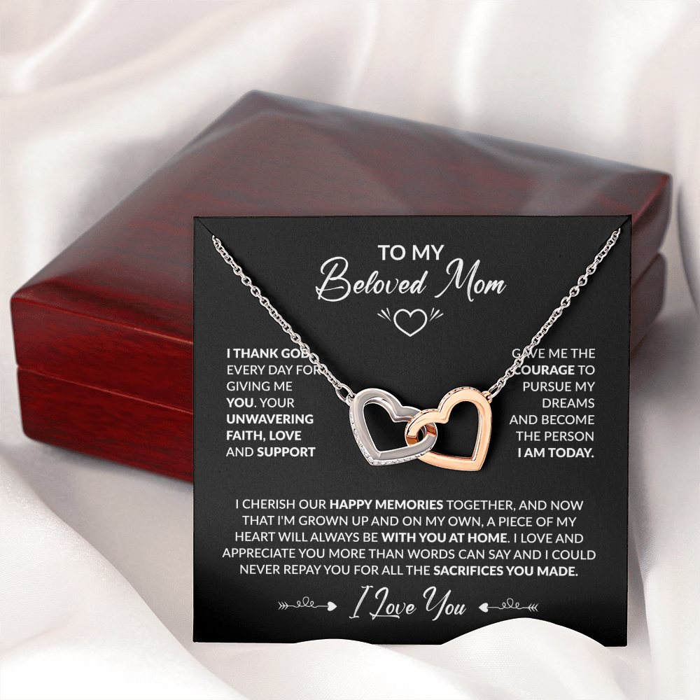 To My Beloved Mom Beautiful Interlocking Heart Gift Boxed