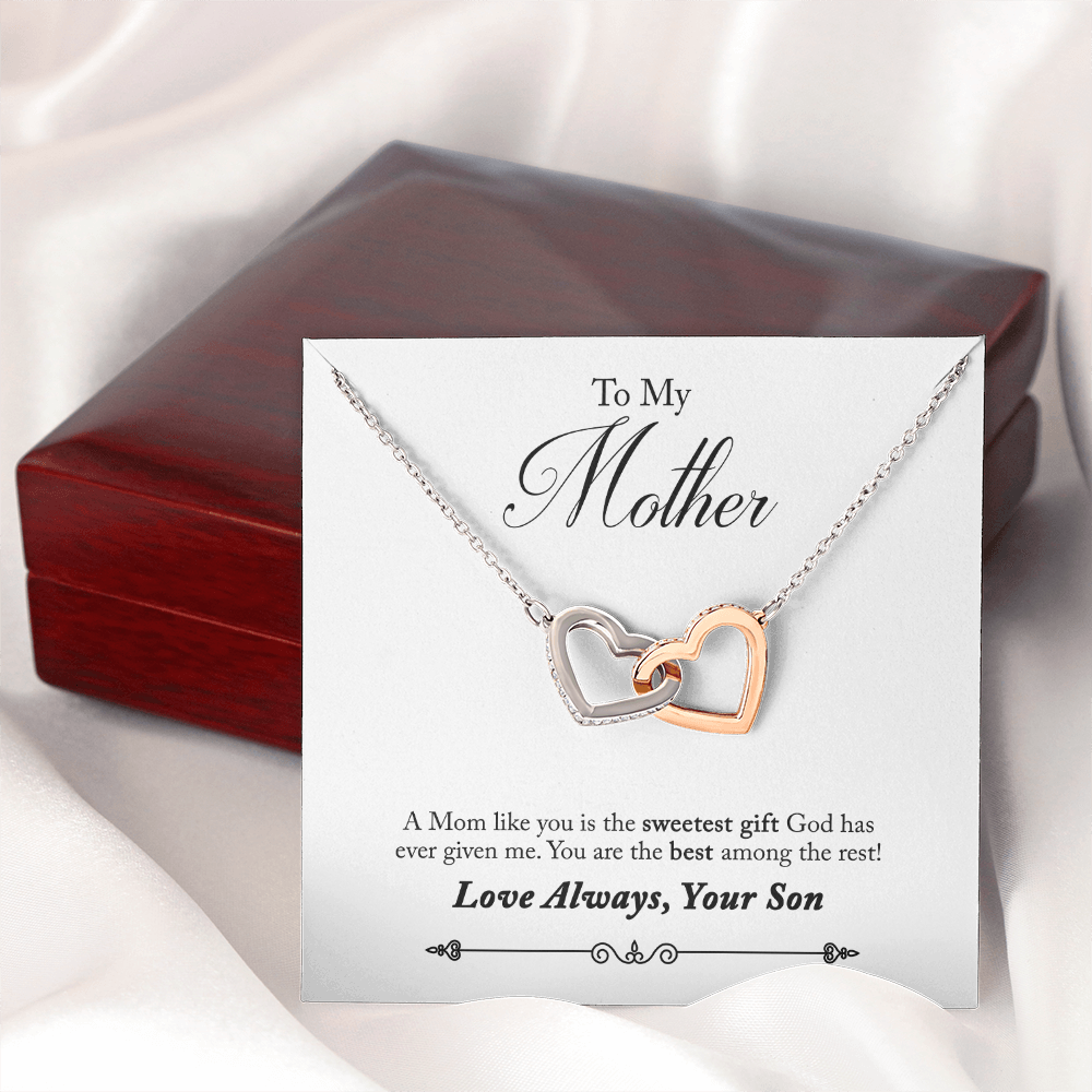 To My Mother Interlocking Heart Necklace From Son