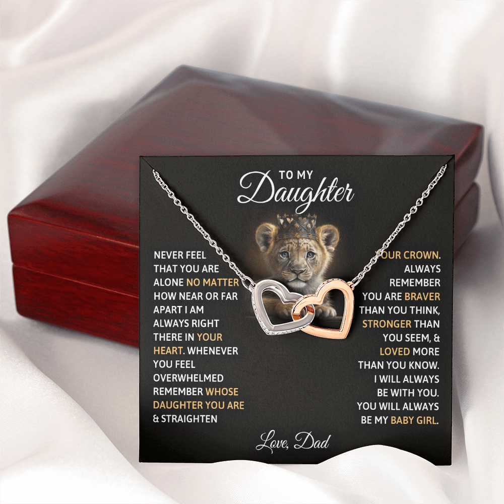 To My Daughter Your A Lioness - Beautiful Interlocking Heart Necklace