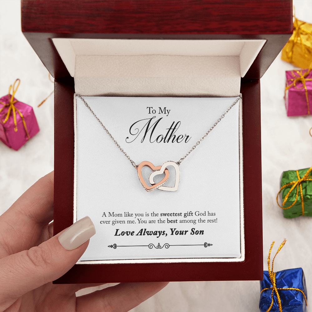 To My Mother Interlocking Heart Necklace From Son