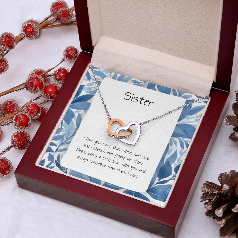 Gift For Sister - Interlocking Heart Necklace - Personalised Message Card