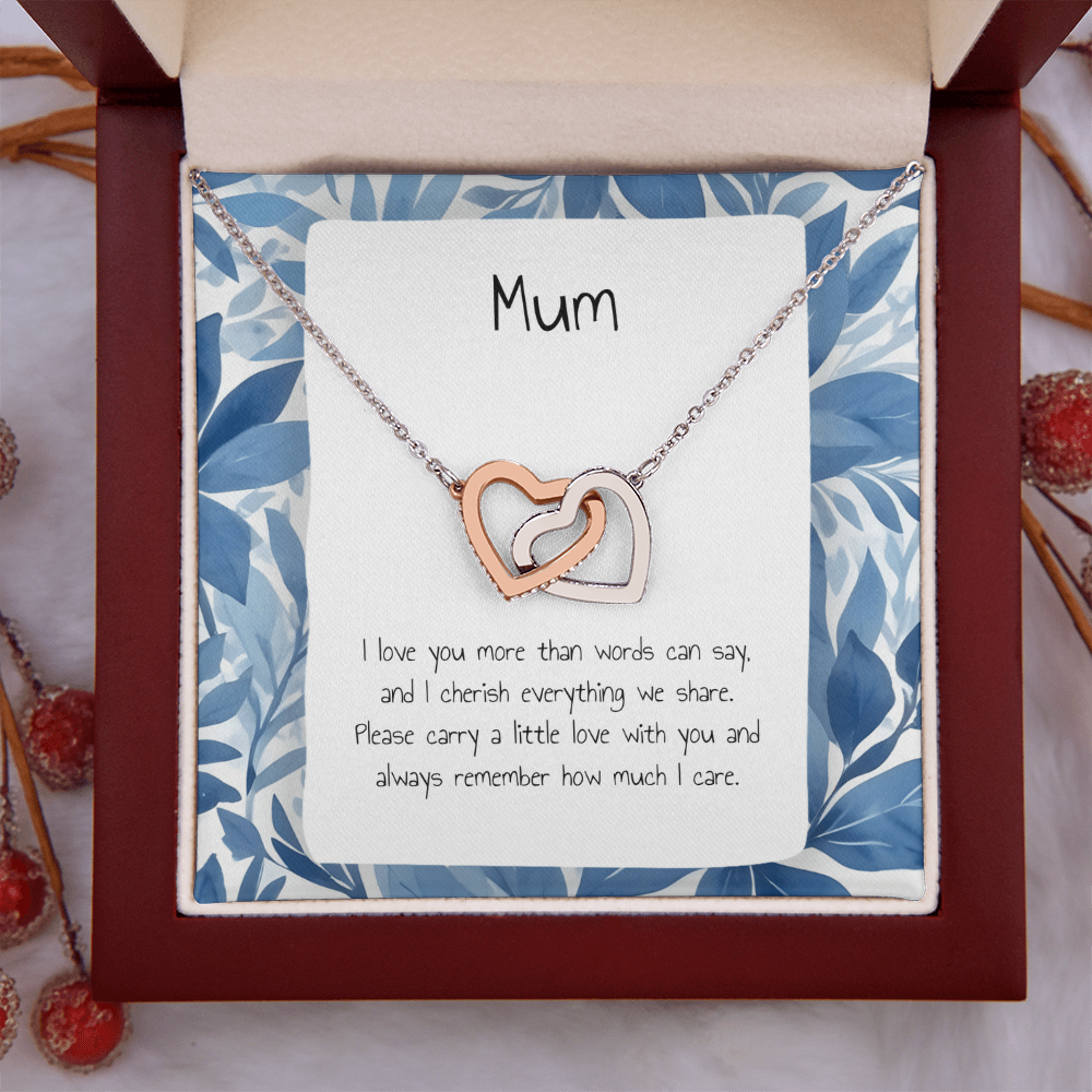 Present For Mum - Interlocking Heart Necklace - Personalised Message Card - Birthday Christmas Gift For Mother