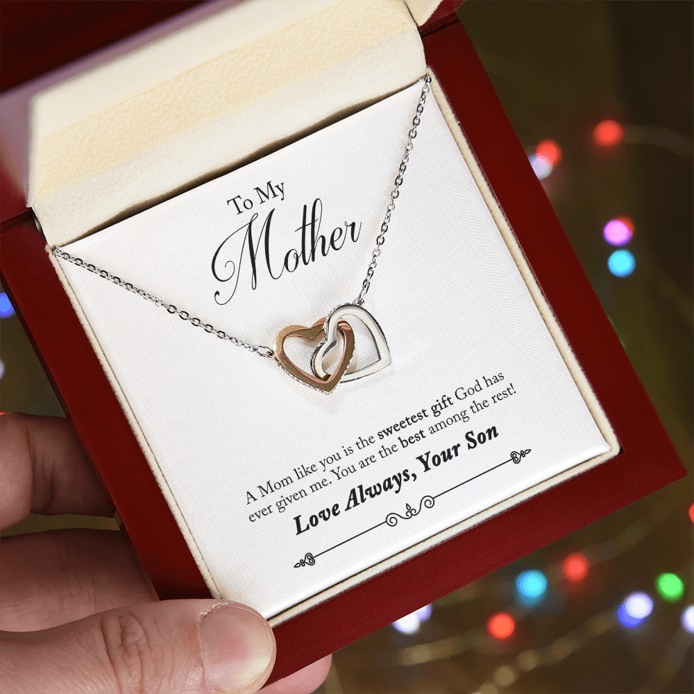 To My Mother Interlocking Heart Necklace From Son