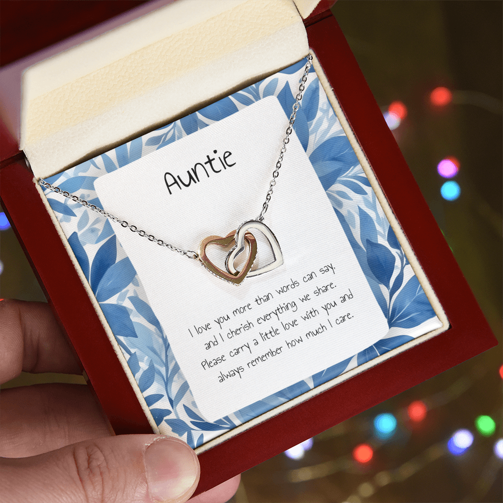 Present For Auntie - Interlocking Heart Necklace - Personalised Message Card - Birthday Christmas Gift For Aunt