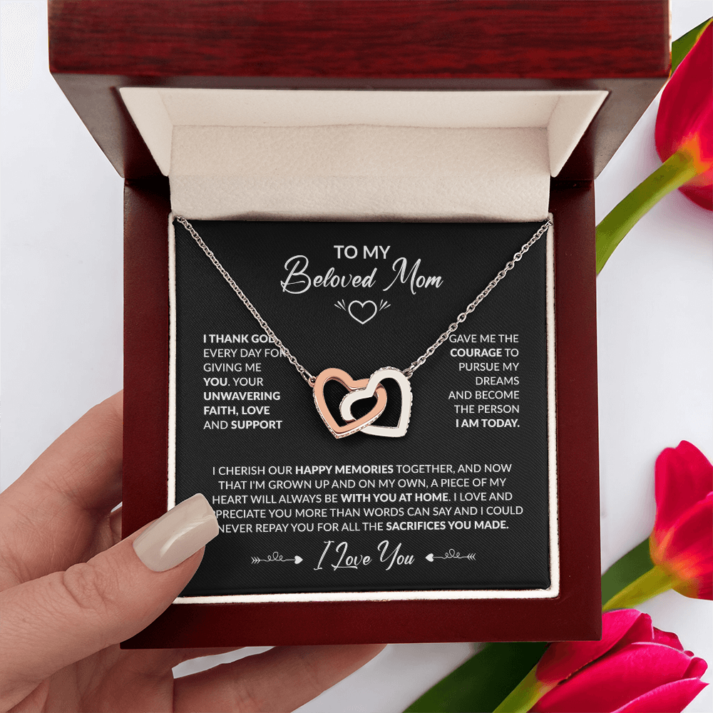 To My Beloved Mom Beautiful Interlocking Heart Gift Boxed