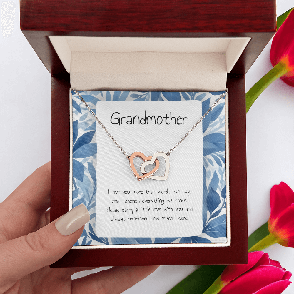 Gift For Grandmother- Interlocking Heart Necklace - Personalised Message Card