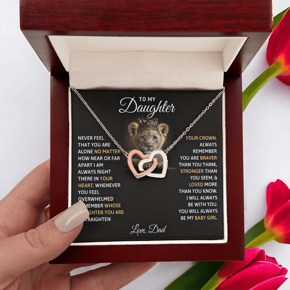 To My Daughter Your A Lioness - Beautiful Interlocking Heart Necklace