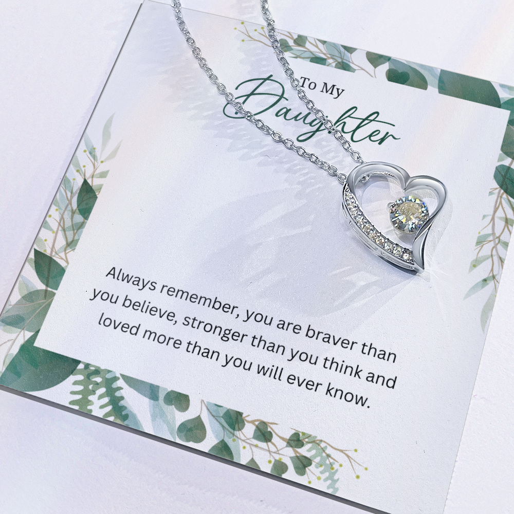 Silver Heart Necklace For Daughter -Gift Jewellery from Mum, Dad with Message Card & Gift Box
