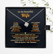 To My Beautiful Wife Love Knot Necklace, personalised Message Card Gift Boxed Wife Anniversary Gift