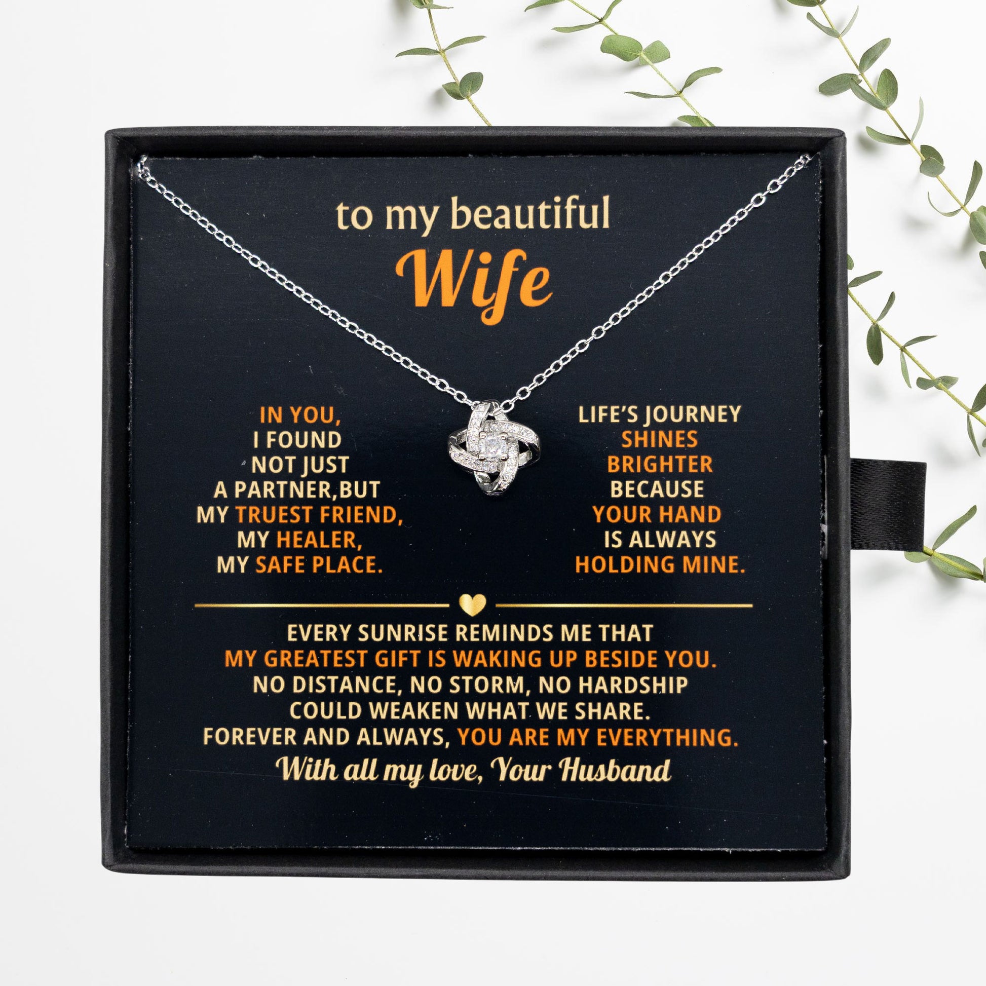 To My Beautiful Wife Love Knot Necklace, personalised Message Card Gift Boxed Wife Anniversary Gift