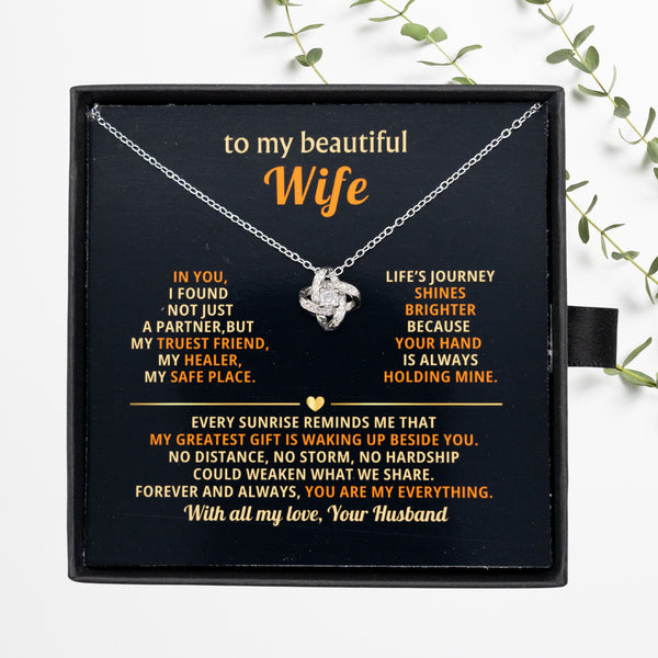 To My Beautiful Wife Love Knot Necklace, personalised Message Card Gift Boxed Wife Anniversary Gift
