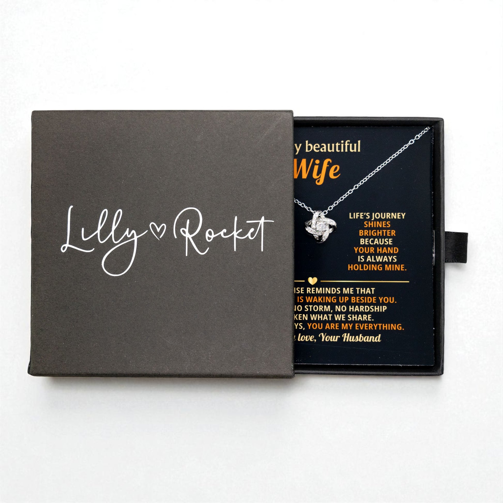 To My Beautiful Wife Love Knot Necklace, personalised Message Card Gift Boxed Wife Anniversary Gift