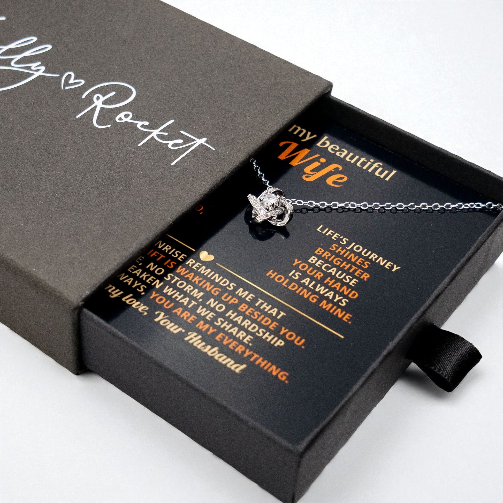 To My Beautiful Wife Love Knot Necklace, personalised Message Card Gift Boxed Wife Anniversary Gift