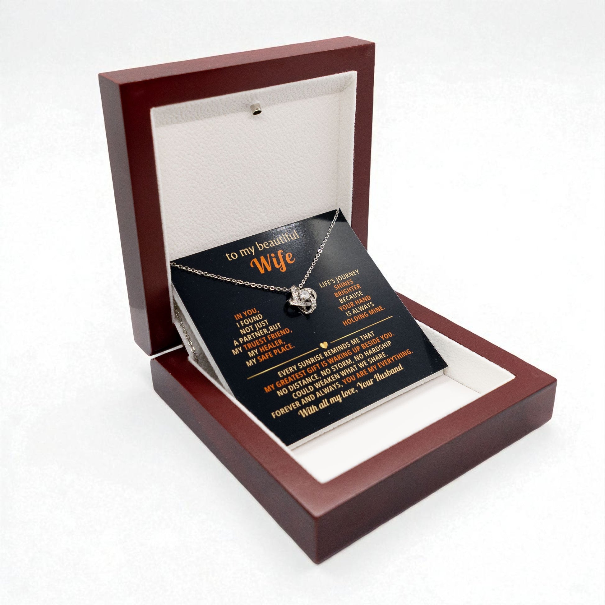 To My Beautiful Wife Love Knot Necklace, personalised Message Card Gift Boxed Wife Anniversary Gift