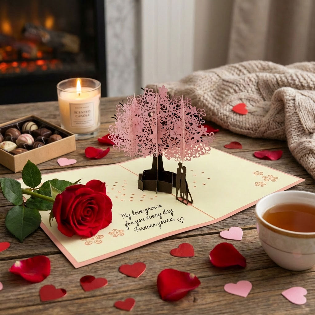 Beautify Cherry Bloosm Valentines 3D Popup  Greeting Card