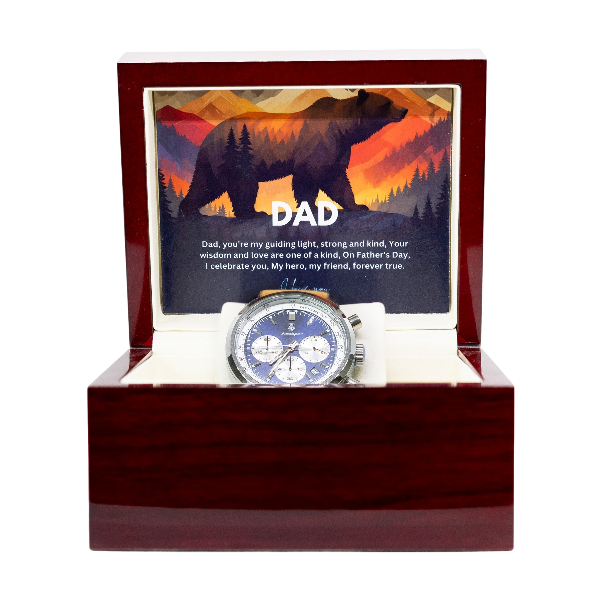 Gift Watch For Dad - Luxury Watch Gift Set With Custom Message Card In Mahogany Box